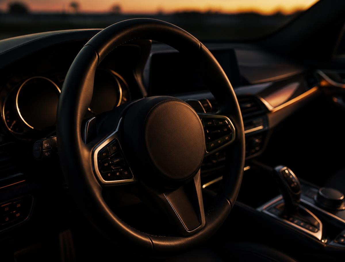 Car interior at dusk